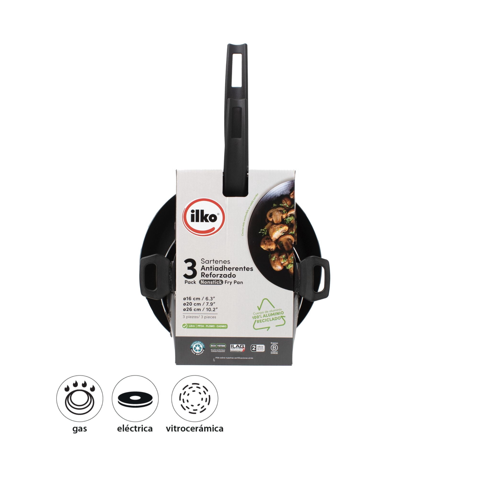 Ilko - Juego De Sartenes Every Day Aluminio Reciclado 16-20-26 Cm 3 Piezas