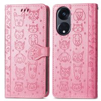 Funda Cartera Foxdock Para Oppo Reno 8T 5G , Flip Pu Con Relieve De Gatos Y Perros, Tarjetero Y Soporte