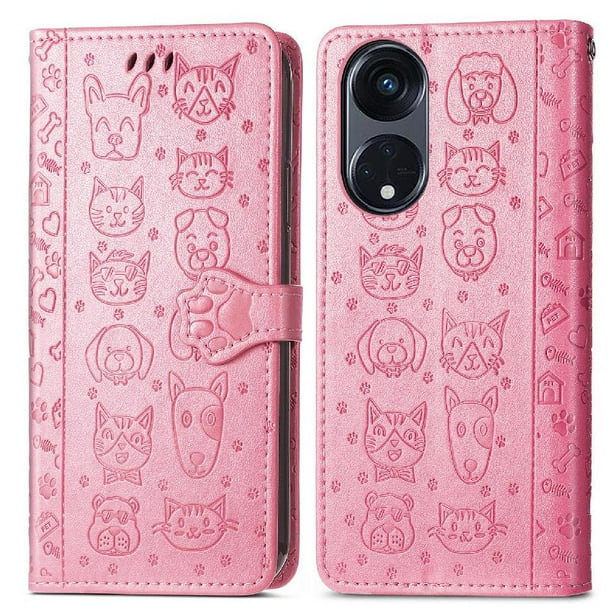 Funda Cartera FOXDOCK para OPPO Reno 8T 5G , Flip PU con Relieve de Gatos y Perros, Tarjetero y Soporte