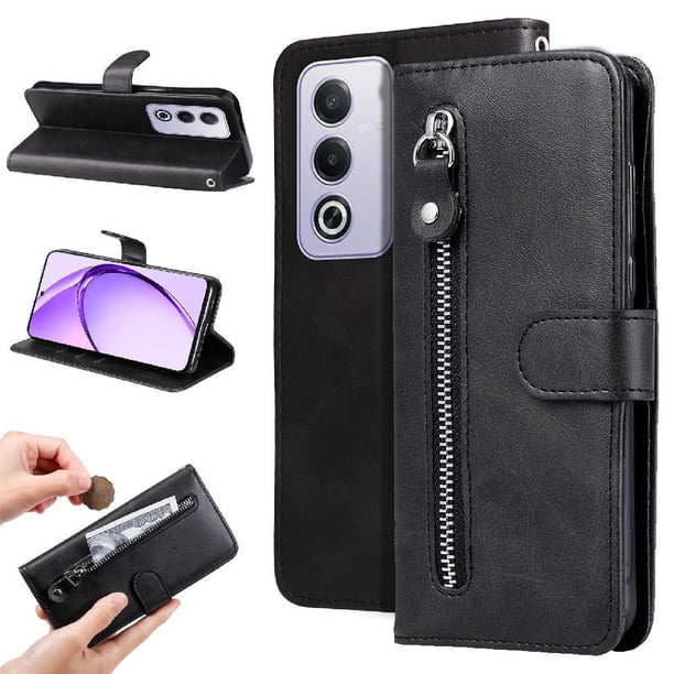 Funda con Cremallera para OPPO A3 Pro 5G, Carcasa Cartera de Cuero PU con Soporte y Tarjetero