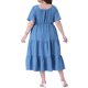 thumbnail image 3 of Vestido de verano para mujer de talla grande Agnes Orinda con cuello corazón, mangas cortas con volantes, vestido midi en línea A con capas, talla 5X, azul, 3 of 6