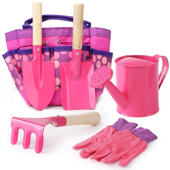 Juego de herramientas de jardinería Fuzzy Pixie Kids con guantes, regadera