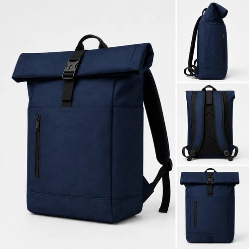 Mochila Impermeable Roll Top Bag Viaje Notebook Urbana 25l Azul Marino