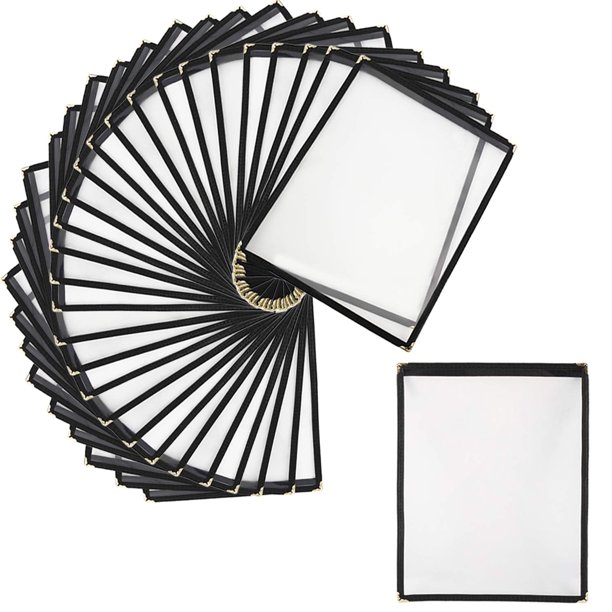 YaeKoo 30 Fundas para Menú de Una Página con Vista Doble y Esquinas Doradas para Restaurante 8.5"x11" Portamenús para Cocina y Café