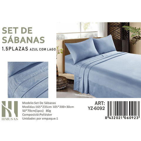 Mundo Shopping - Set De Sabanas 1.5 Plazas 150 Hilos 1 Funda De Almohada Hilos Color Azul