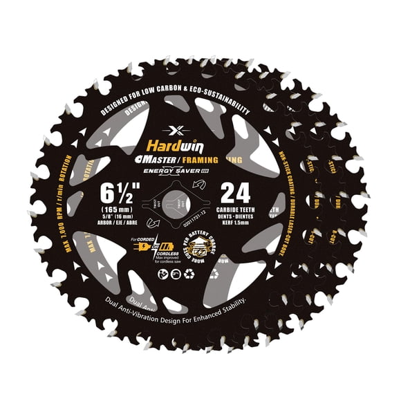 Hoja de sierra Hardwin 6.5" 24 dientes de carburo 1.5 mm de kerf - Pack de 3