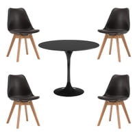 Klik Muebles - Comedor Tulip Negro 80Cm - 4 Sillas Tulip Negras