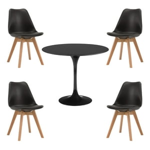 Klik Muebles - Comedor Tulip Negro 80Cm - 4 Sillas Tulip Negras