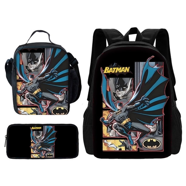 Super B-BatmanS-Logo 3 pcs set Child School Backpack with Lunch Bags ,Pencil Bags ,School Bags for Boys Girls Best Gift