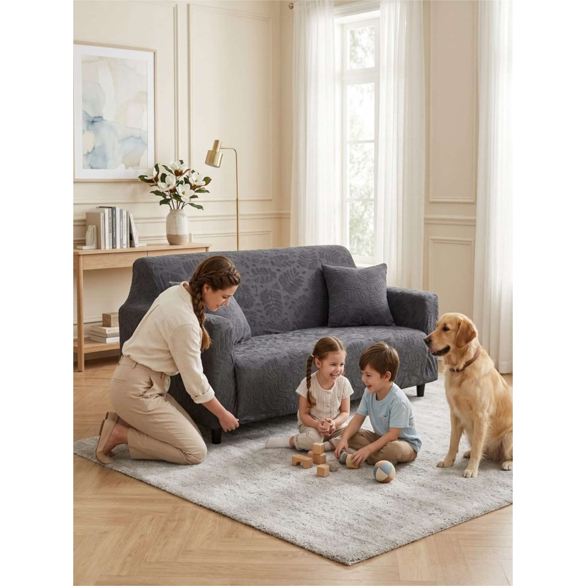 Todo Para El Hogar - Funda Texturizada Elegante Para Sofá Jacquard 4 Cuerpo