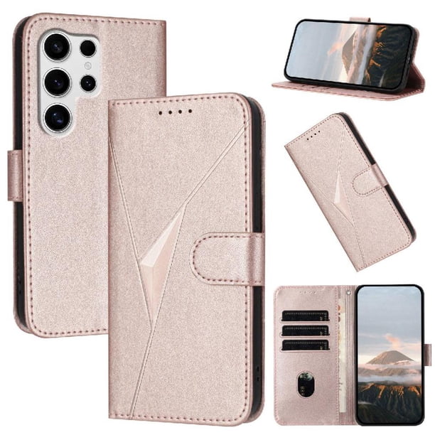 Funda Cartera Fibra de Carbono para Samsung Galaxy S25 Ultra con Soporte y Cierre Magnético Rosa