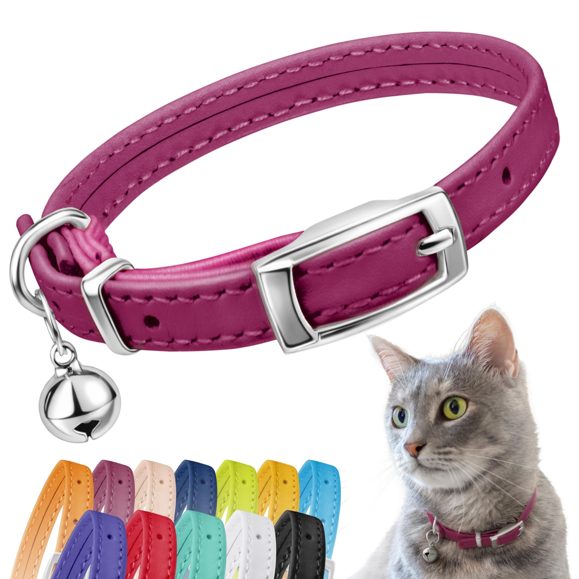 Collardirect - Collar Para Gato De Cuero Con Cierre De Seguridad Y Campana, 30 Cm