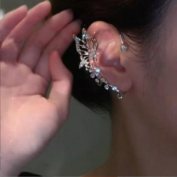 Gleaming Zircon Butterfly Ear Cuff Earrings - Stylish Jewelry for Women's Parties
