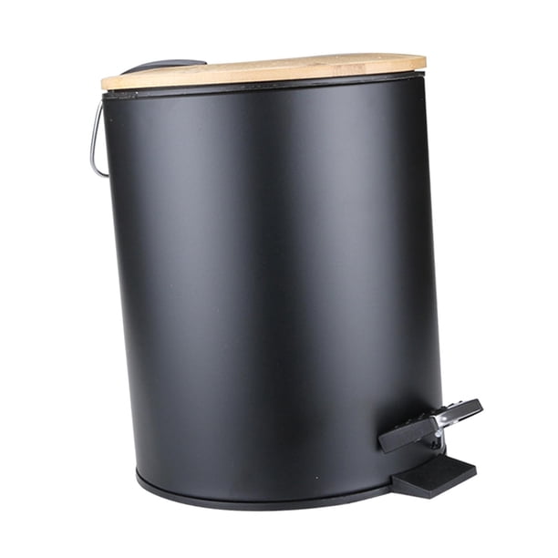 Cubo De Basura De Madera Con Escalón Abatible Cubo De Revestimiento Extraíble Para Dormitorio Oficina Cocina 5L Negro