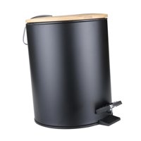 Bothyi - Cubo De Basura De Madera Con Escalón Abatible Cubo De Revestimiento Extraíble Para Dormitorio Oficina Cocina 5L Negro