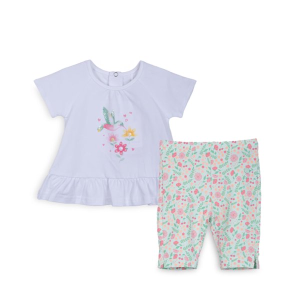 Conjunto Bebé Niña Manga Corta Broches Floral Aqua Pillin