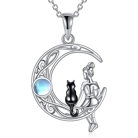 Vousez - Collar Mujer Luna Gato Opalo Plata 925