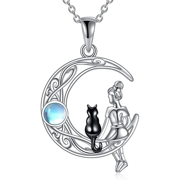Collar mujer luna gato opalo plata 925