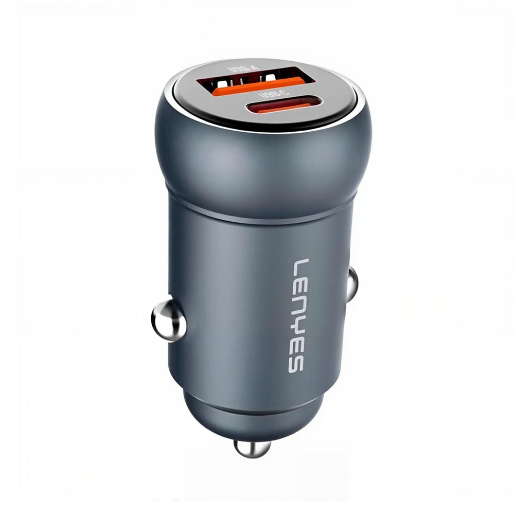 Cargador Auto Lenyes Ca55 Usb C + Usb Carga Rápida 30w Aluminio