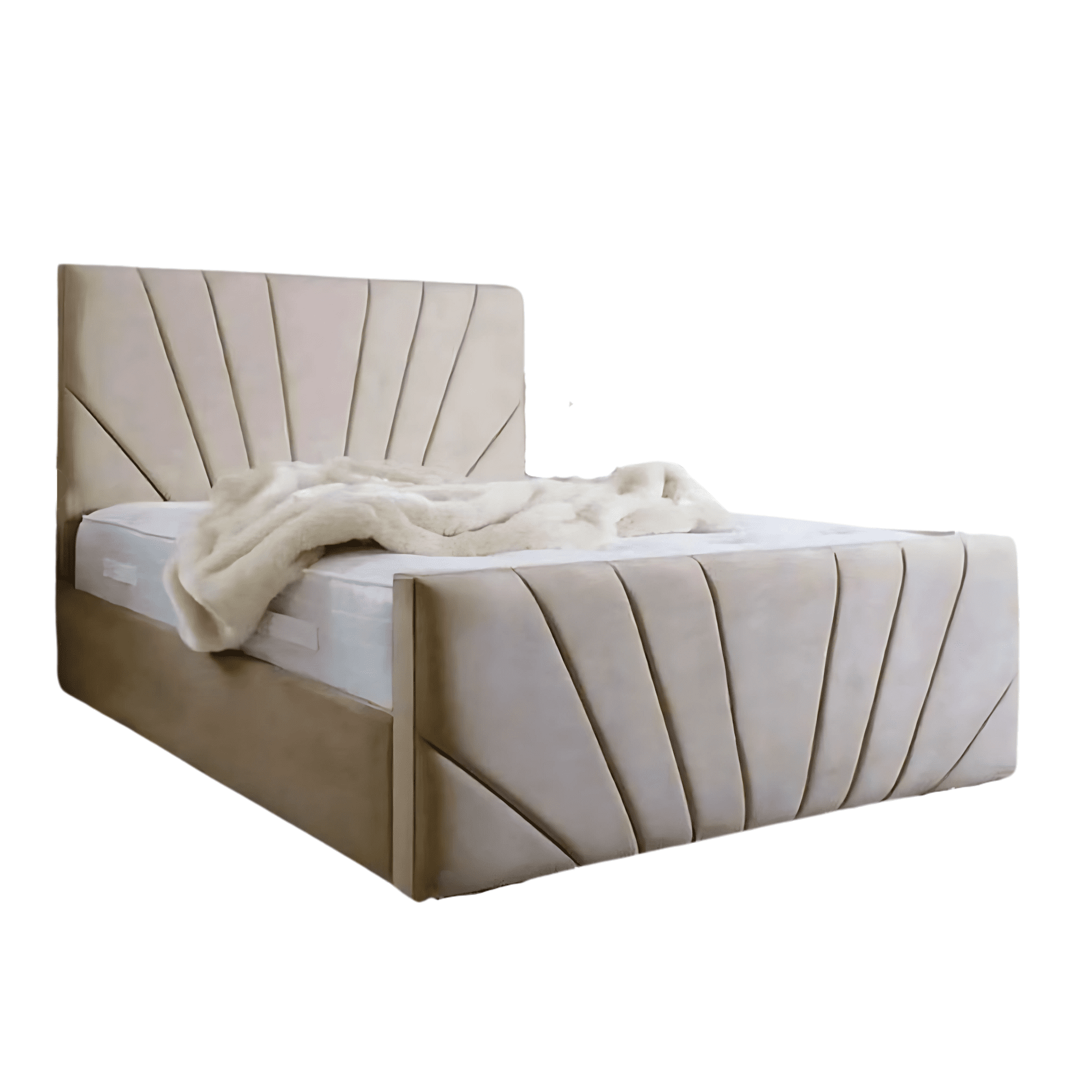 Mueblart - Base De Cama Doble Respaldo 2 Plazas Felpa Beige