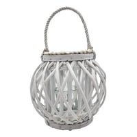 Fliperex - Candelabro Porta Vela Mimbre Rustico Redondo Terraza Blanco