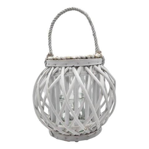 Fliperex - Candelabro Porta Vela Mimbre Rustico Redondo Terraza Blanco