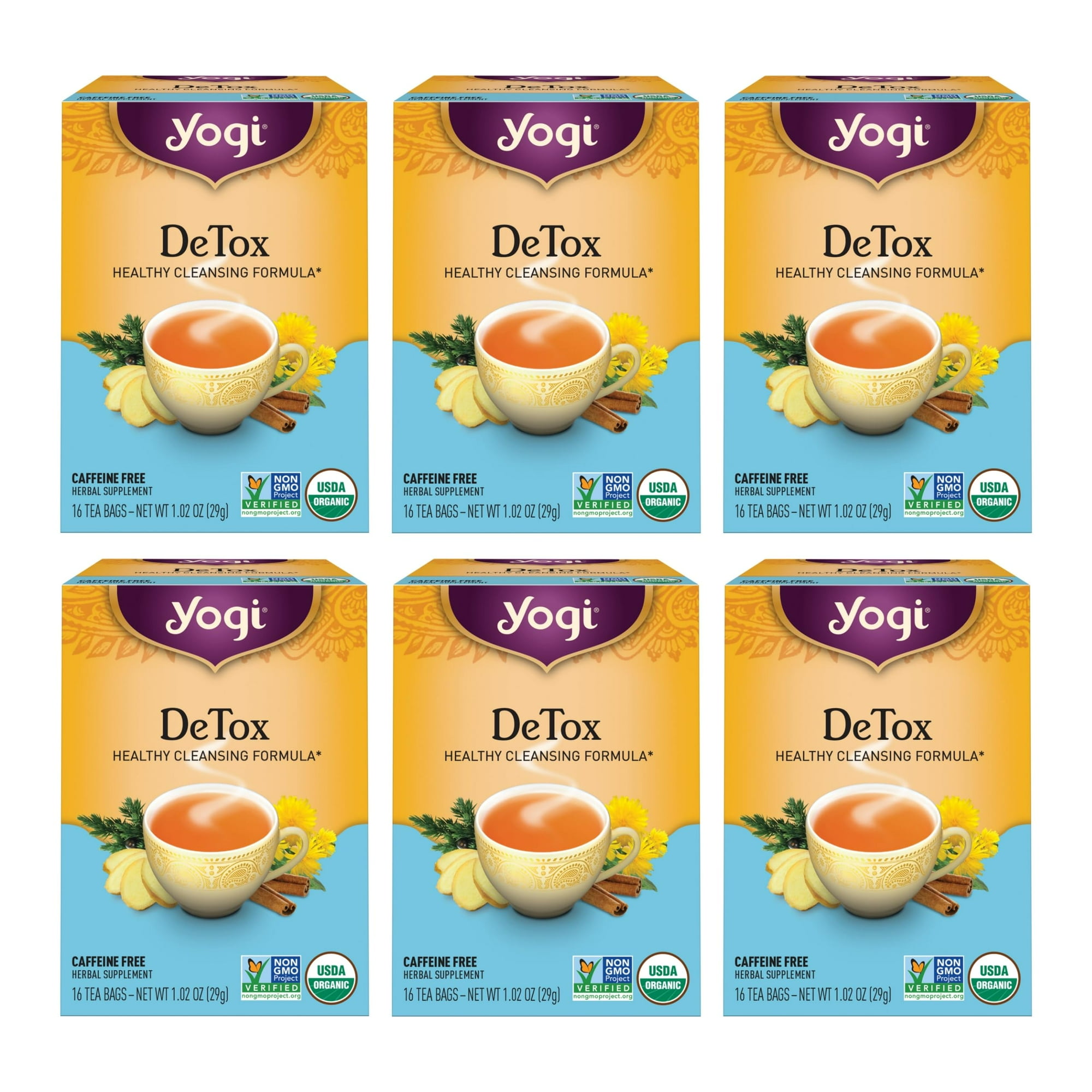 Tea Yogi Detox Tea 16 Bolsitas De Té Por Paquete (6 Paquetes) Orgánico