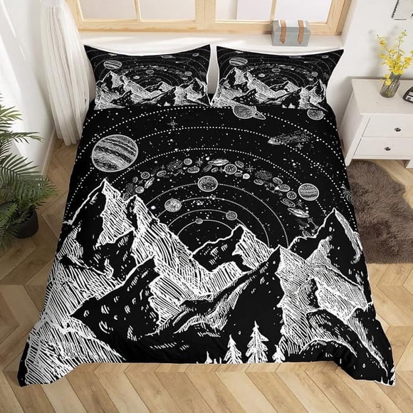 Christm-as Trees D-u-t Co-ve-r Queen Size Sa-nta Claus- and Snowman Comfort-er Cover with 2 Pillow-case for Te-ens Adults Kids S-tarry Sky Be-dding Set Snow Sc-ene Brea-thable 3 Pieces D-ecorative