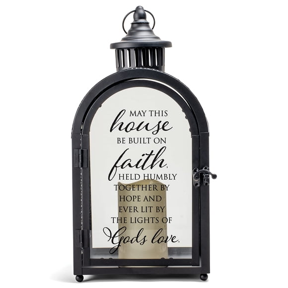 Farol con forma de vela Elanze Designs House Built On Faith Black