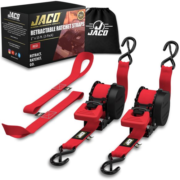 Cintas de Trinquete Retráctiles JACO 1 pulgada x 4,5 m (2 unidades) 1760 lb Rojo