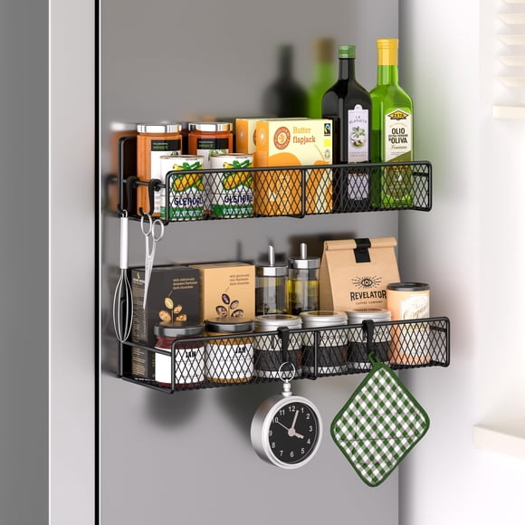Estante magnético para especias DTUQYX, pack de 2, negro metálico, para refrigerador
