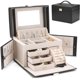 thumbnail image 1 of Caja de joyería VLANDO de 3 cajones con espejo, negra, 1 of 8