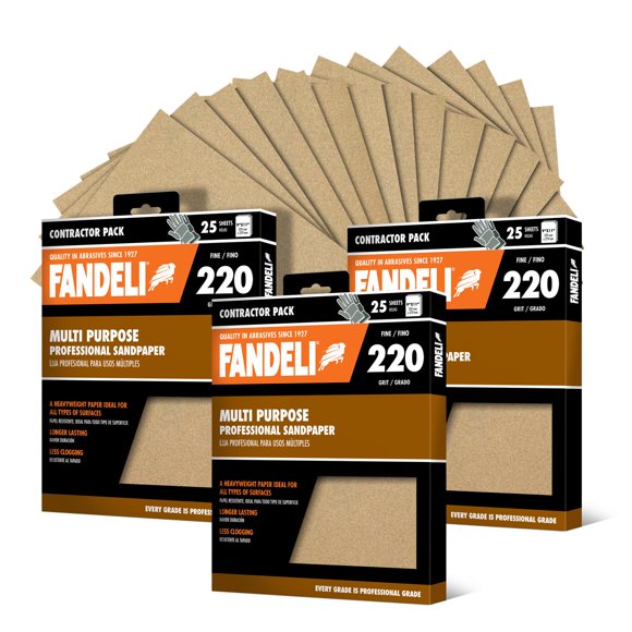 Papel de lija Fandeli multiusos, grano 220, 75 hojas, 9 x 11 pulgadas