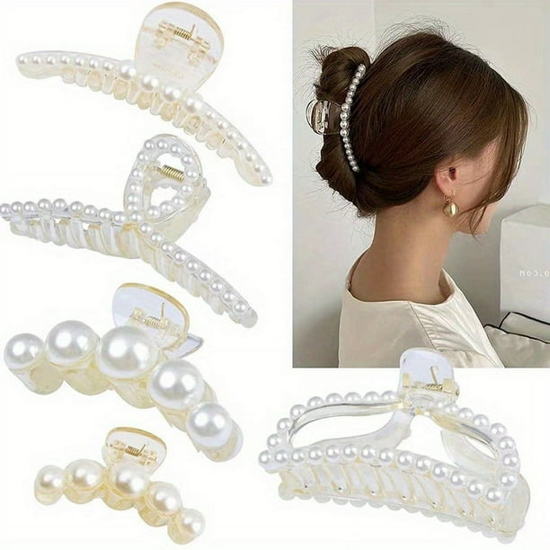 5pcs Elegant Faux Pearl Hair Claw Clip - Strong Hold Grip for Thick Hair - Non-Slip Hair Jaw Clip Accessory