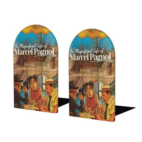 La Vida Magnífica de Marcel Pagnol Sujetalibros decorativos temáticos, tope para estantería con base antideslizante, uso dual para hogar y oficina - 2 piezas