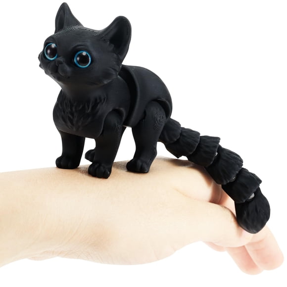 Juguete antiestrés de gato articulado Maxdecoer impreso en 3D, negro mate