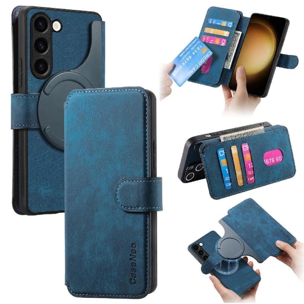 Funda Billetera Magnética para Samsung Galaxy S23 Soporte Tarjetas Desmontable Azul