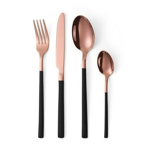 Lugano - Set Cubertería 24 Pzs Goldrose/Negro Acero Inoxidable