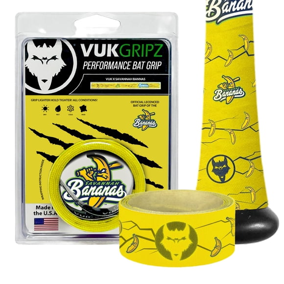 Cinta de agarre para bate de béisbol VukGripz Savannah Bananas amarilla