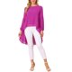 thumbnail image 2 of INSPIRE CHIC Blusas asimétricas de gasa casuales elegantes para mujer con mangas largas de linterna y cuello redondo L Púrpura oscuro, 2 of 6