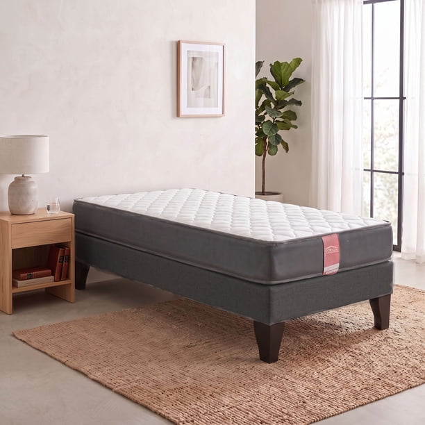 Cama 1 Plaza Europea América Gris Tela Gris 90x190x60 Cm Resorte Bonell Dual Side