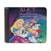 Desmarcar - Alicia En El País De Las Maravillas Cartera De Cuero Pu Para Hombres, Tarjetero Bifold Delgado, Cartera Minimalista De Cuero Sintético Suave