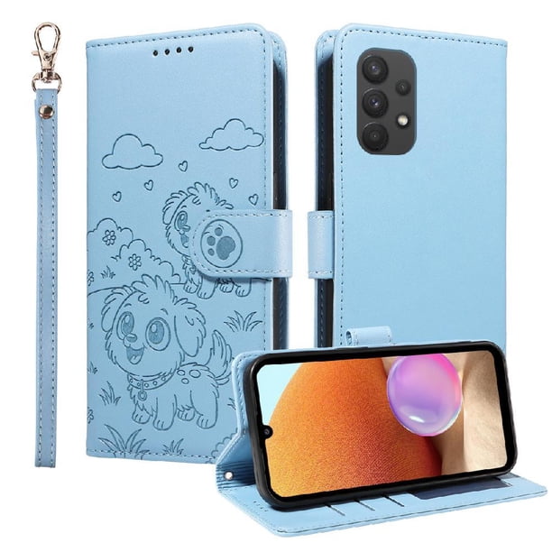 Funda Billetera FOXDOCK Compatible con Samsung Galaxy M32 5G, Diseño Perrito Tierno, Ranuras para Tarjetas y Soporte Plegable
