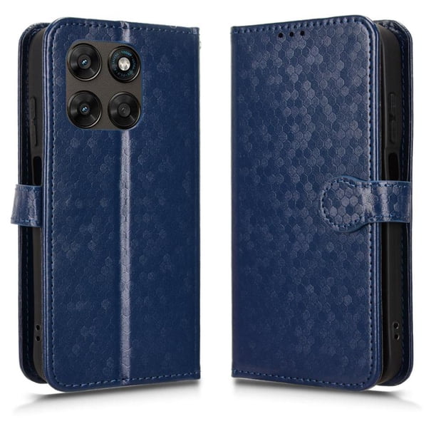 Funda Cartera Lunares Motorola Moto G77 con Tarjetero, Correa y Soporte Azul