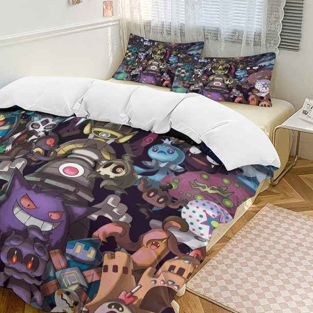 Gengar Bed Duvet Cover Funny Anime Cartoon Bedding Sets Lightweight 3 Piece Comforter Sets