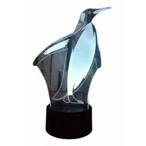 Lelumania - Lampara Ilusion 3D Pingüino De 7 Colores, Base Touch
