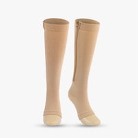 Xusx111 - Calcetines De Compresión De Cremallera Open Toe Beige Rodilla Alta Calcetines, Diseñado Para La Circulación, Venas Varicosas, Hinchazón, Insuficiencia Venosa, Recuperación Postoperatoria, L