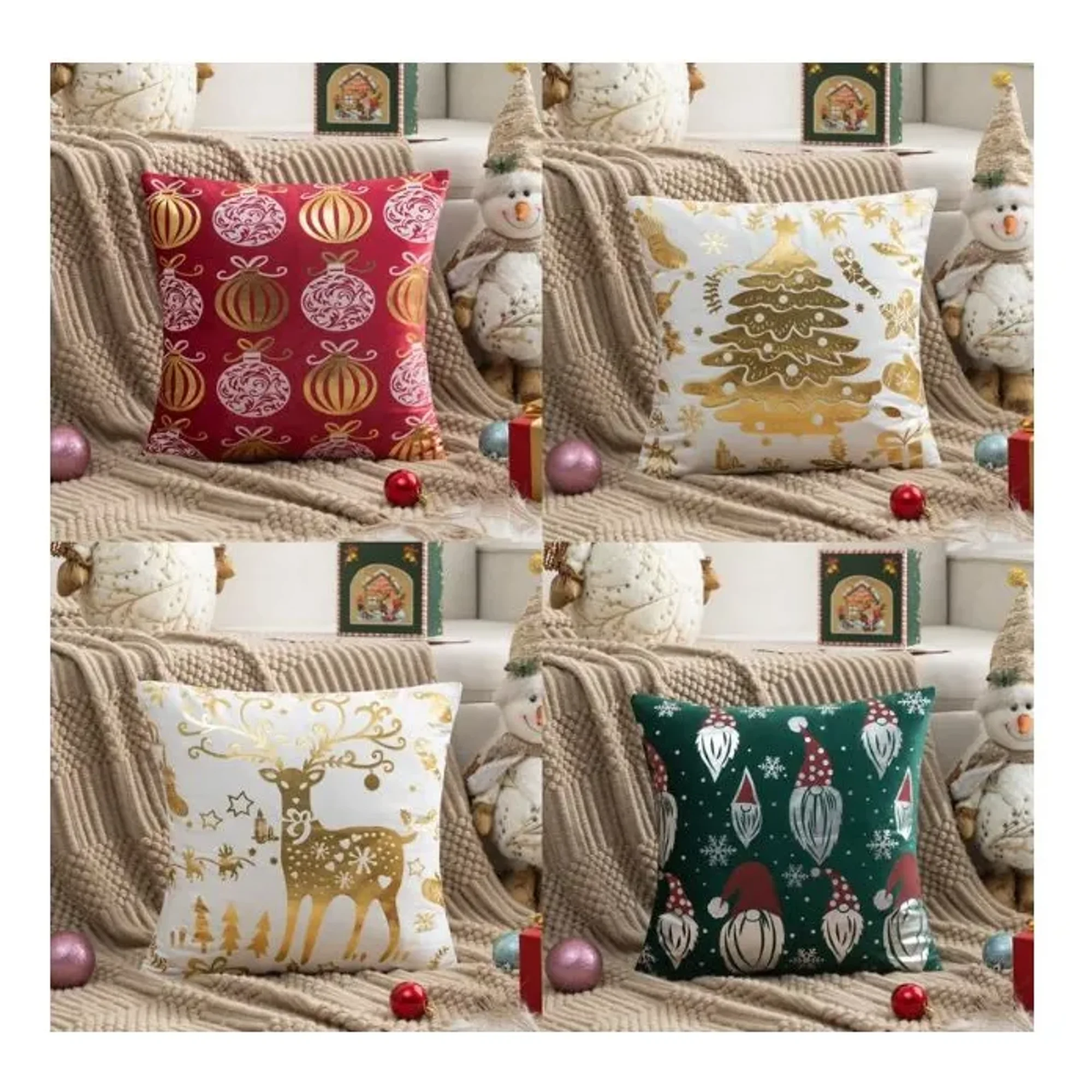Casadeliacl - 4pcs Funda De Cojín De Sofá De Navidad De 45x45cm Decoración Blanco