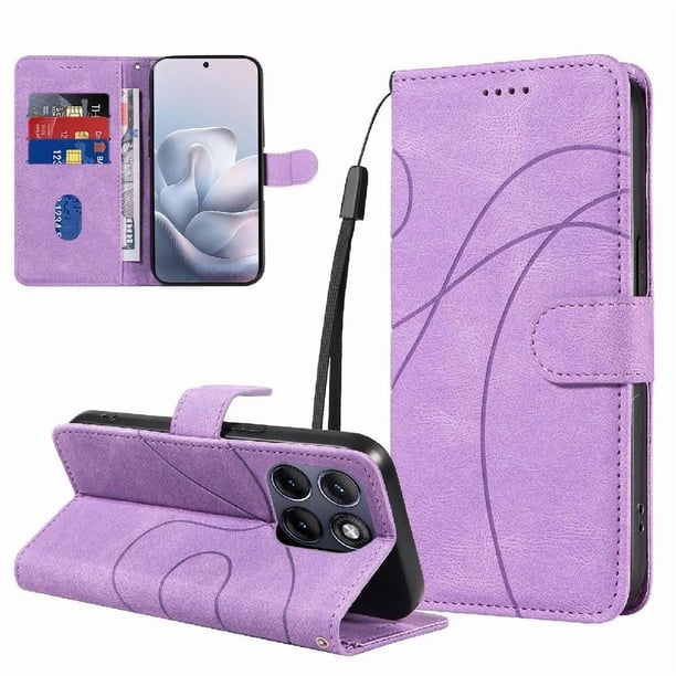 Funda tipo cartera con tapa para Motorola Edge 70 Fusion con tarjetero, soporte y cubierta magnética Morado