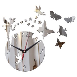 Magideal - Pegatinas De Reloj De Pared Diy Acrílico 3D Mariposa Reloj De Pared Espejo Silencioso Reloj De Pared Grande Diseño Moderno Para La Decoración Del , Argén Argenta2